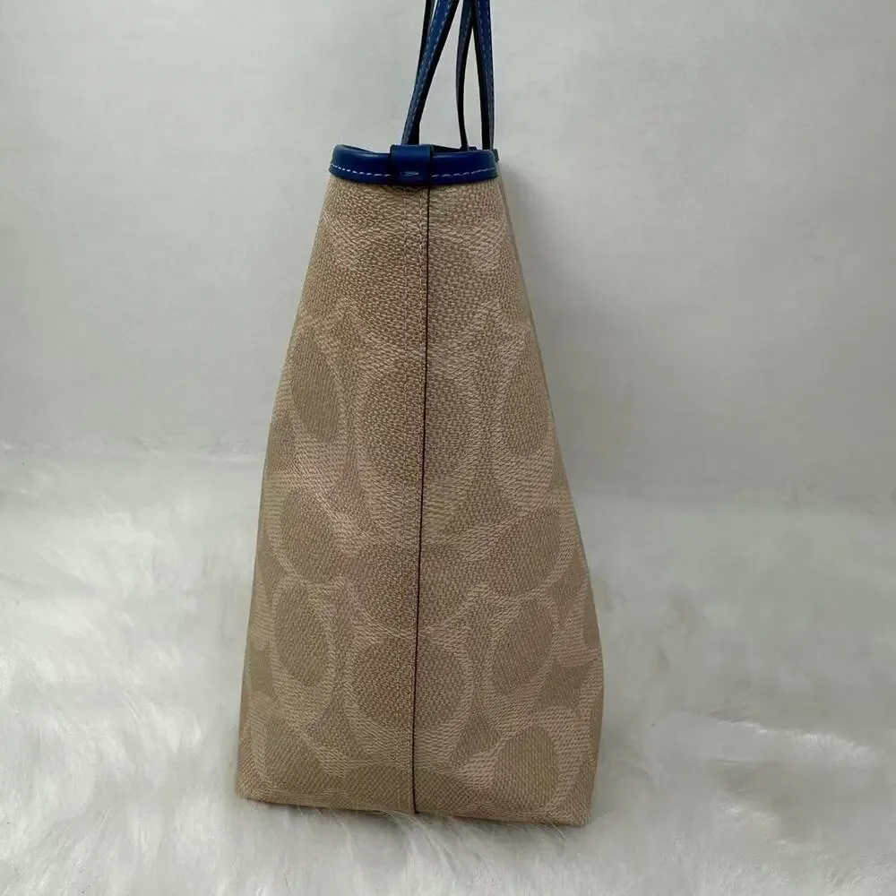 Coach City Tote Bag Signature Canvas W Coach Graphic Sand/Pacific Blue CY705 NWT